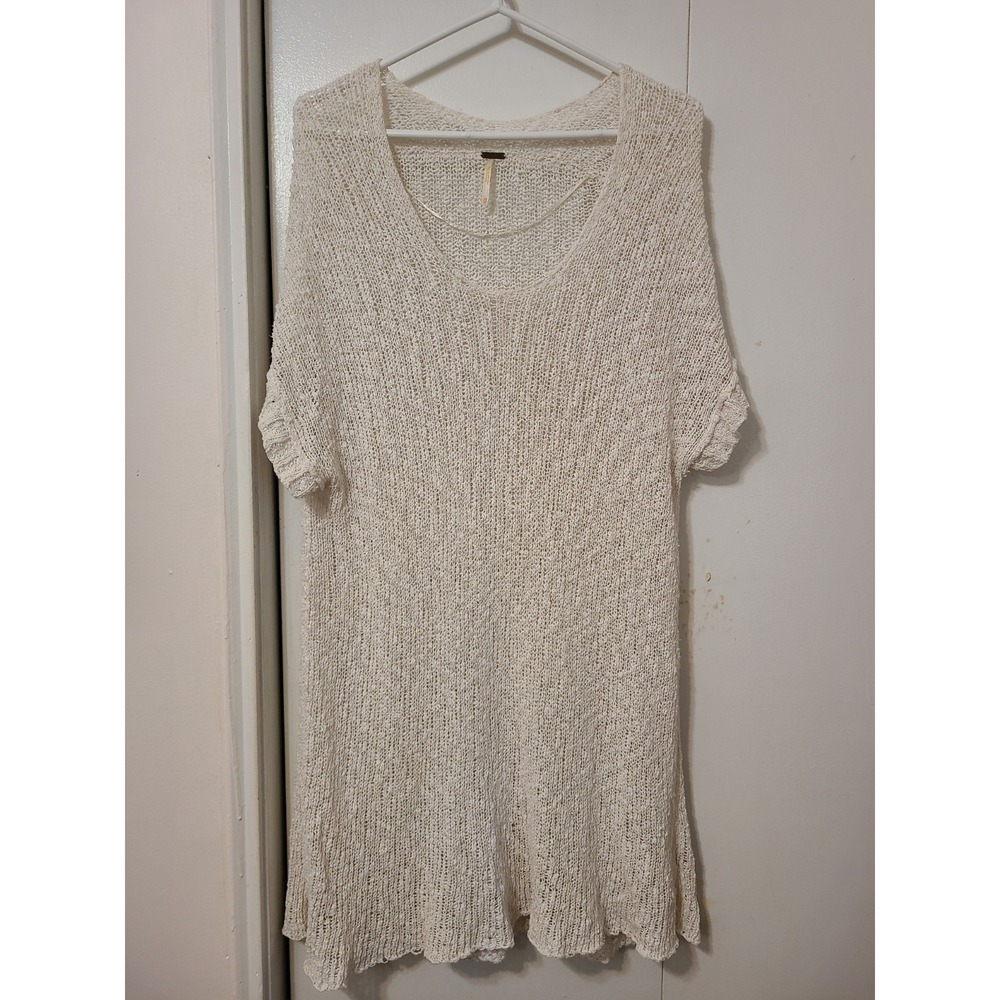 Free People Cream Knit Tunic Breathable Open-weave Texture Scoop Neck. Size XS